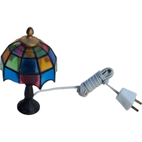 Dollhouse Miniature Tiffany Table Lamp 2 Inches - Picture 2 of 5